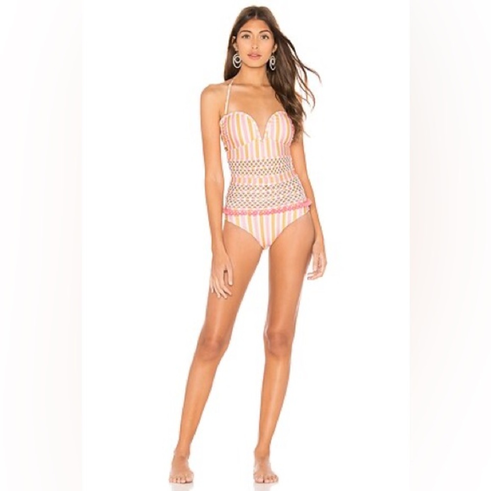 Tularosa Pink and Orange Striped Swimsuit